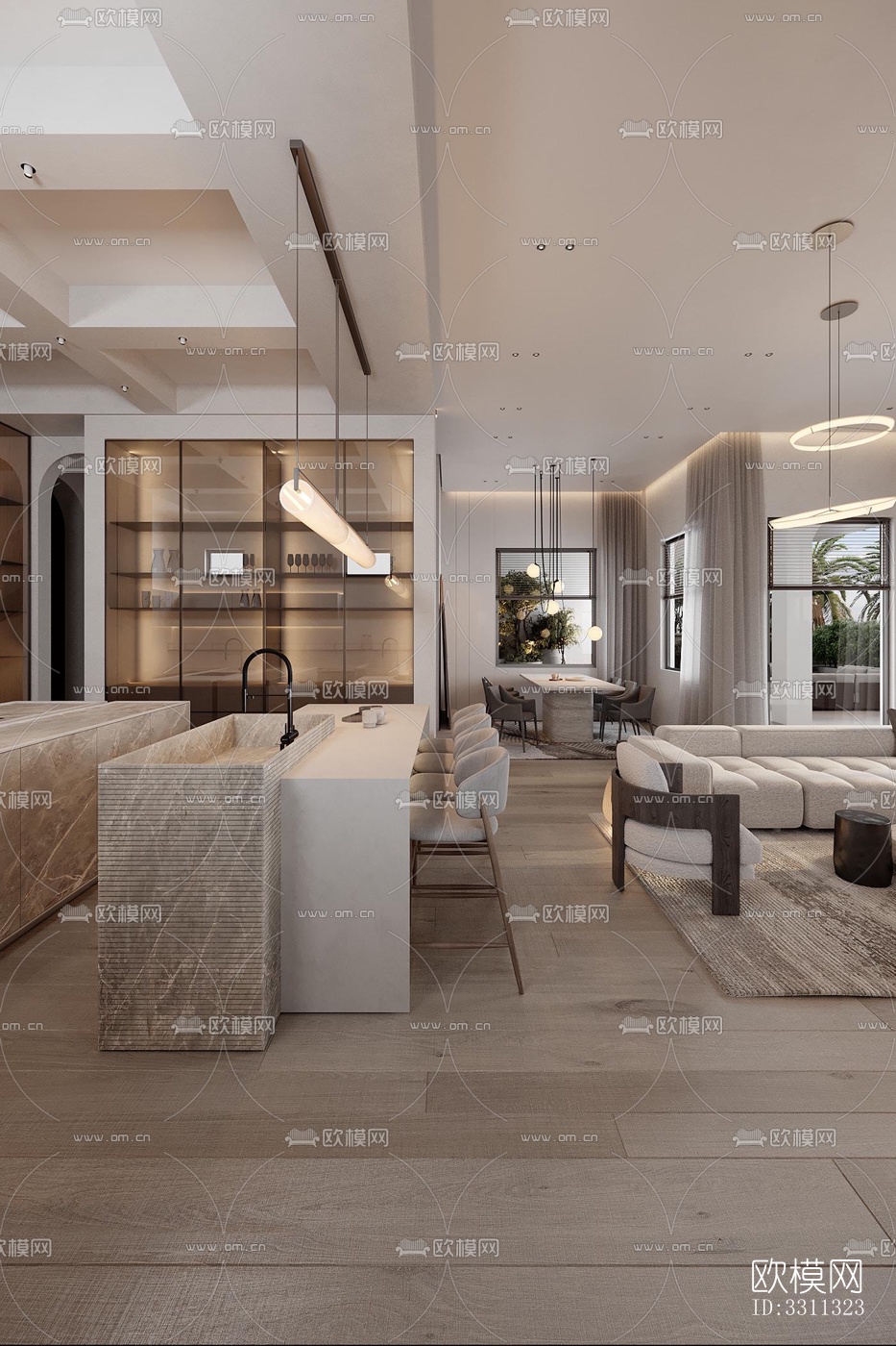 现代客餐厅效果图下载（渲染图11）