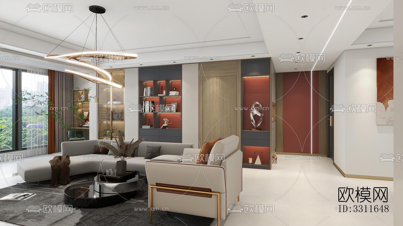 现代客餐厅效果图下载（渲染图1）