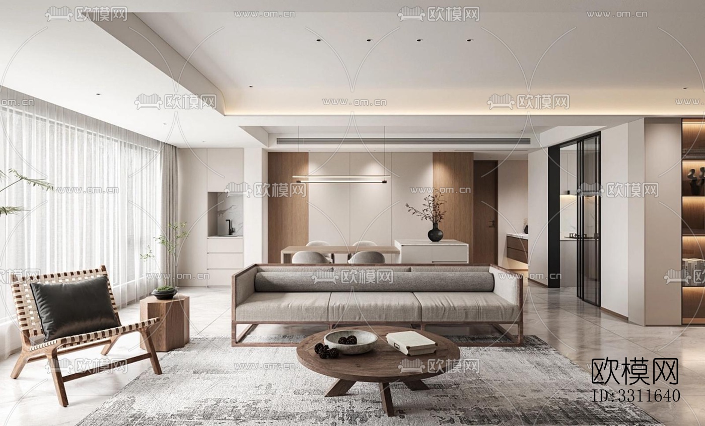 现代客餐厅效果图下载（渲染图1）