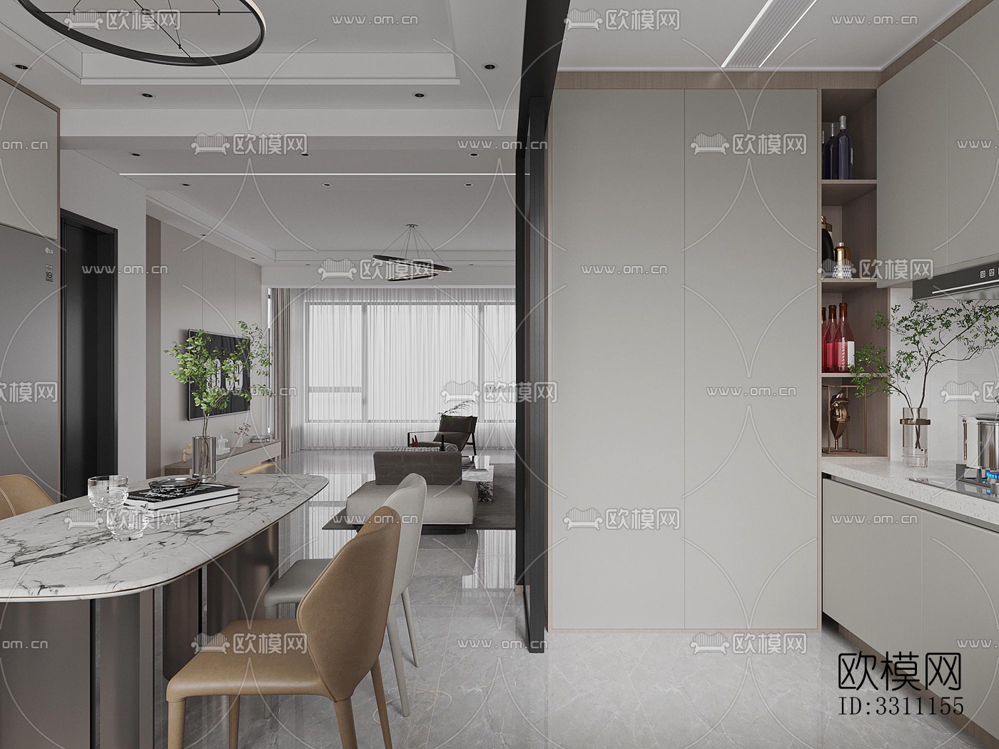 现代客餐厅效果图下载（渲染图2）