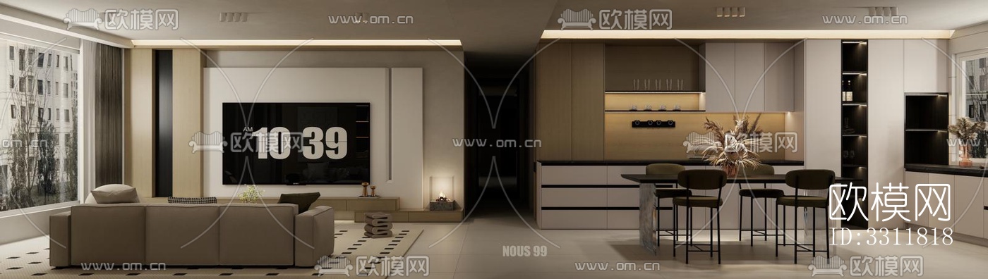 现代客餐厅效果图下载（渲染图3）