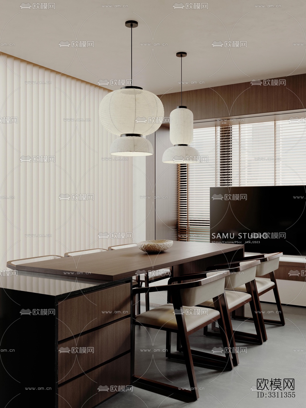 现代客餐厅效果图下载（渲染图5）