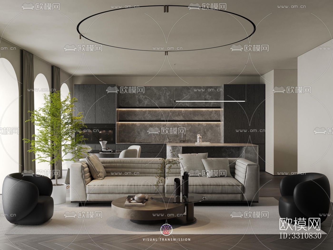 现代客餐厅效果图下载（渲染图9）