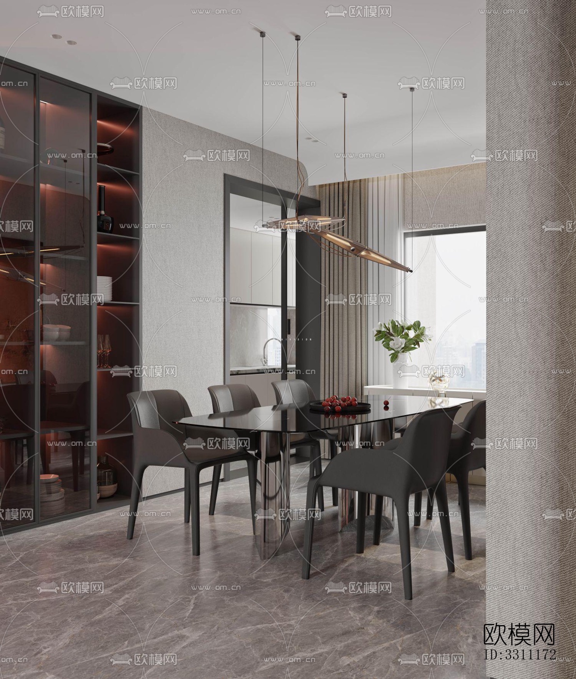 现代客餐厅效果图下载（渲染图5）
