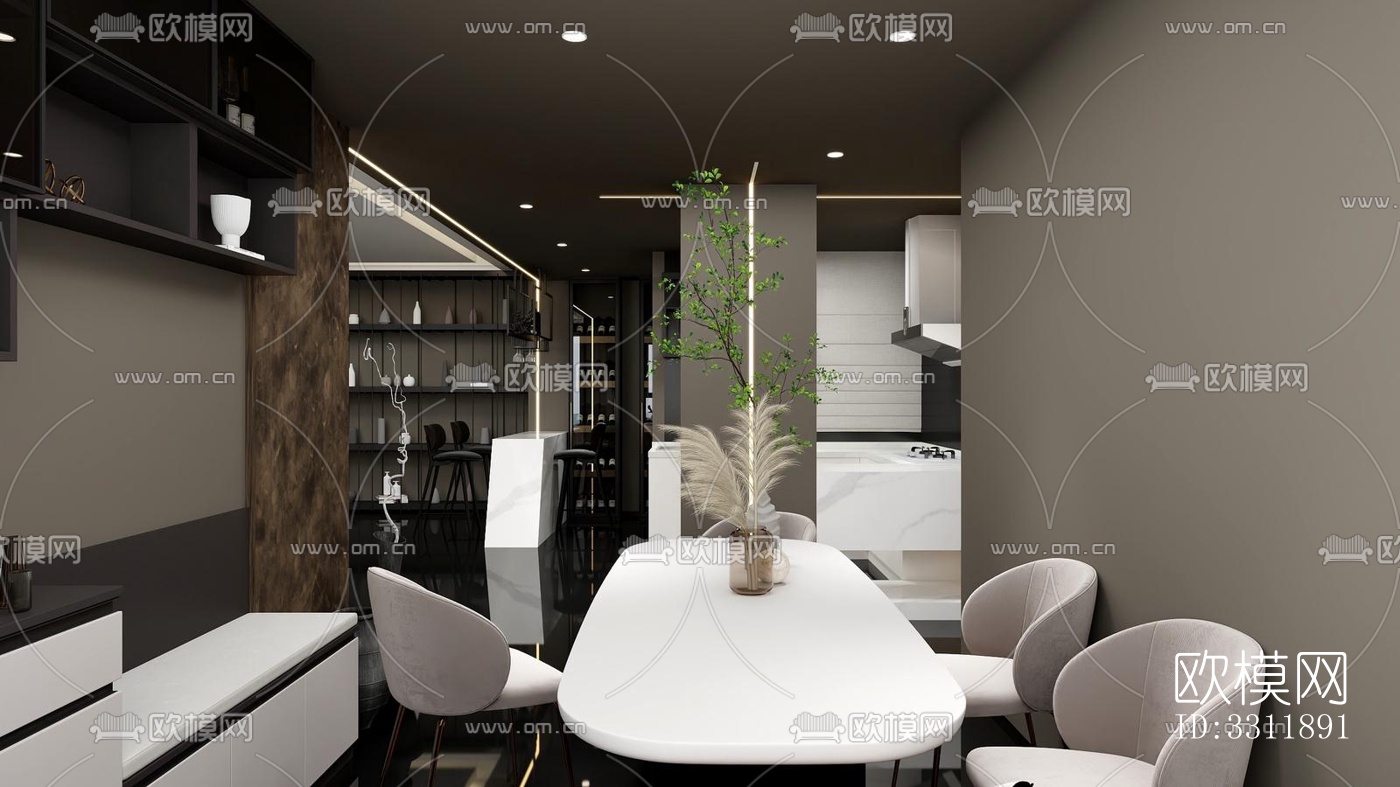 现代客餐厅效果图下载（渲染图4）