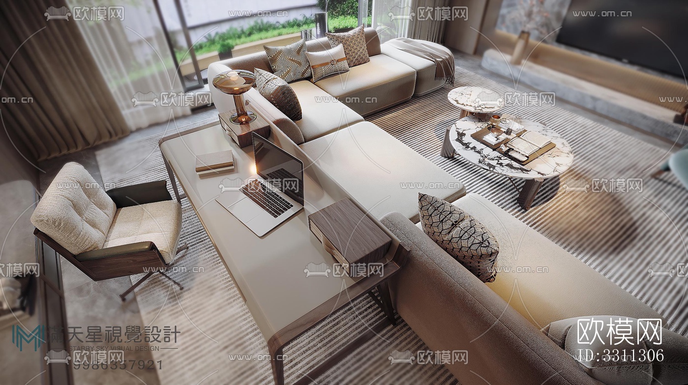 现代客餐厅效果图下载（渲染图6）