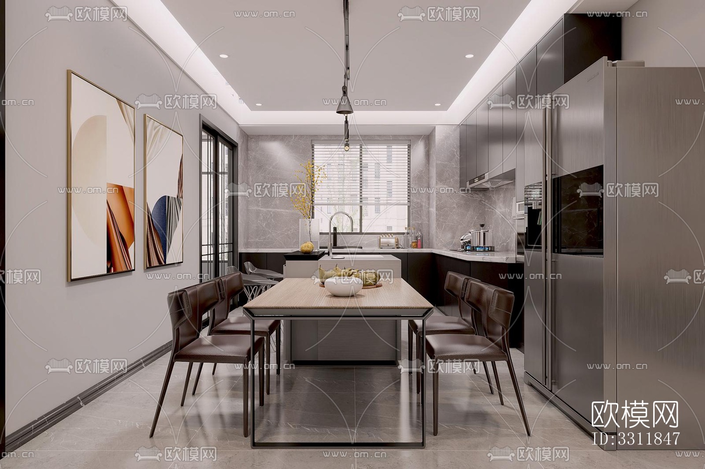 现代客餐厅效果图下载（渲染图1）