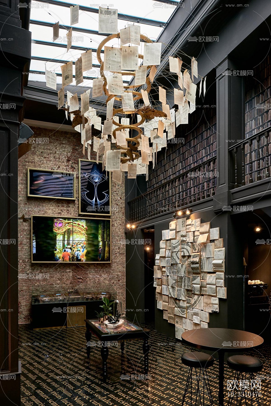 美式图书馆效果图下载（渲染图2）