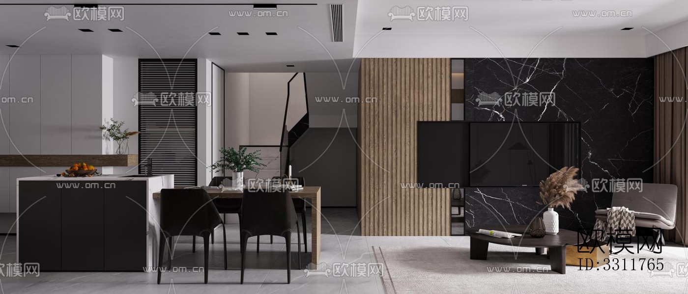现代客餐厅效果图下载（渲染图3）