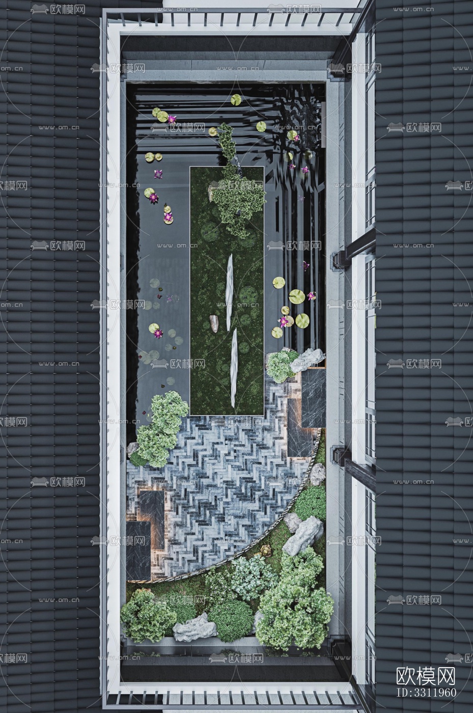 新中式阳台花园效果图下载（渲染图6）