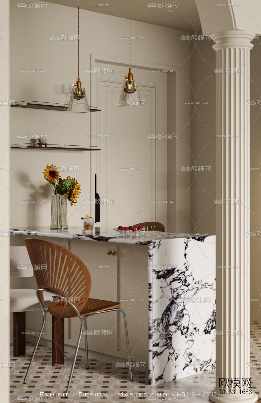 现代客餐厅效果图下载（渲染图2）