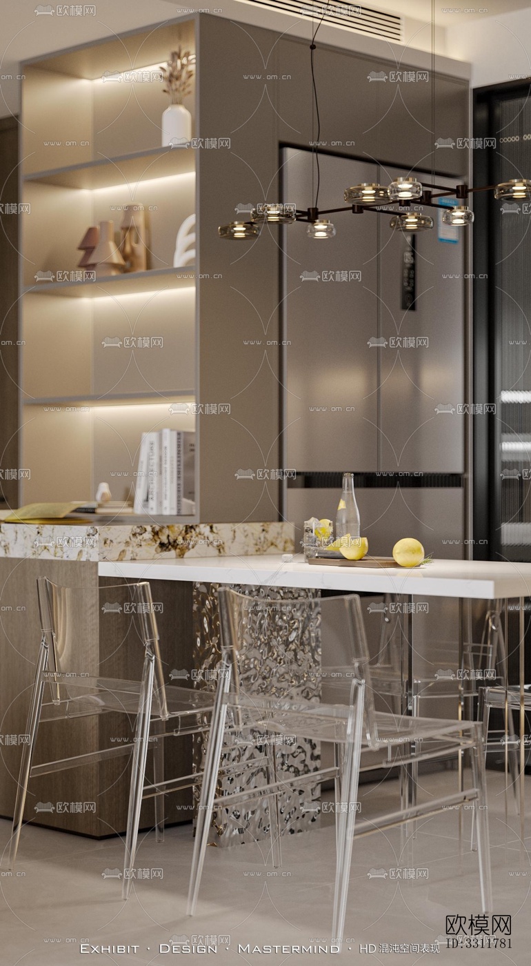 现代客餐厅效果图下载（渲染图2）