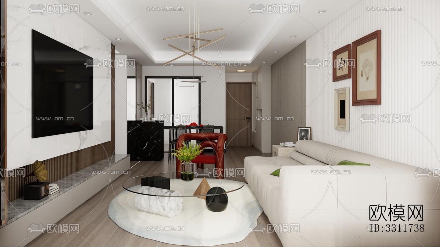 现代客餐厅效果图下载（渲染图1）