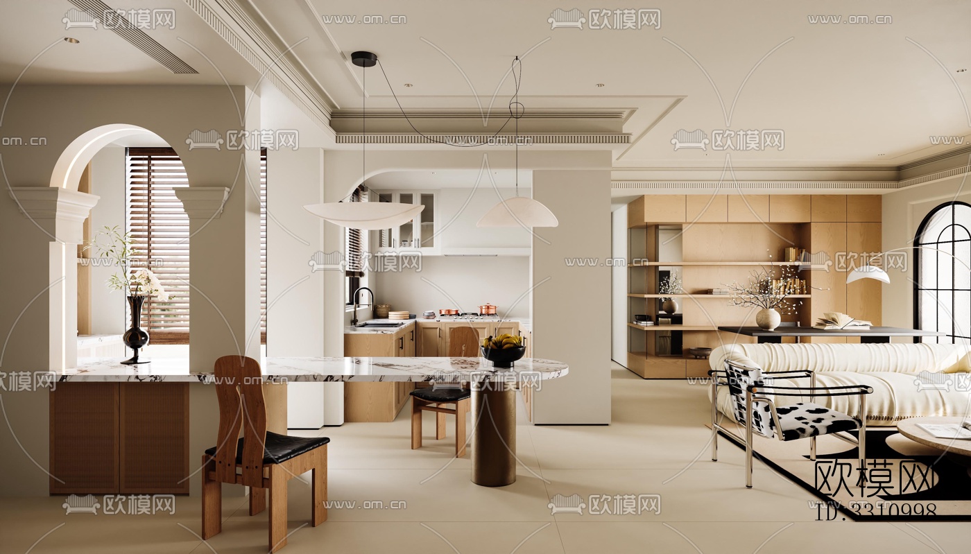 现代客餐厅效果图下载（渲染图2）