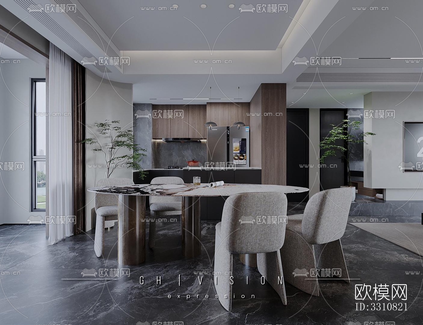 现代客餐厅效果图下载（渲染图7）
