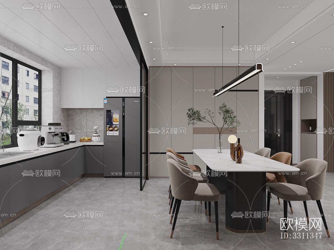 现代客餐厅效果图下载（渲染图10）