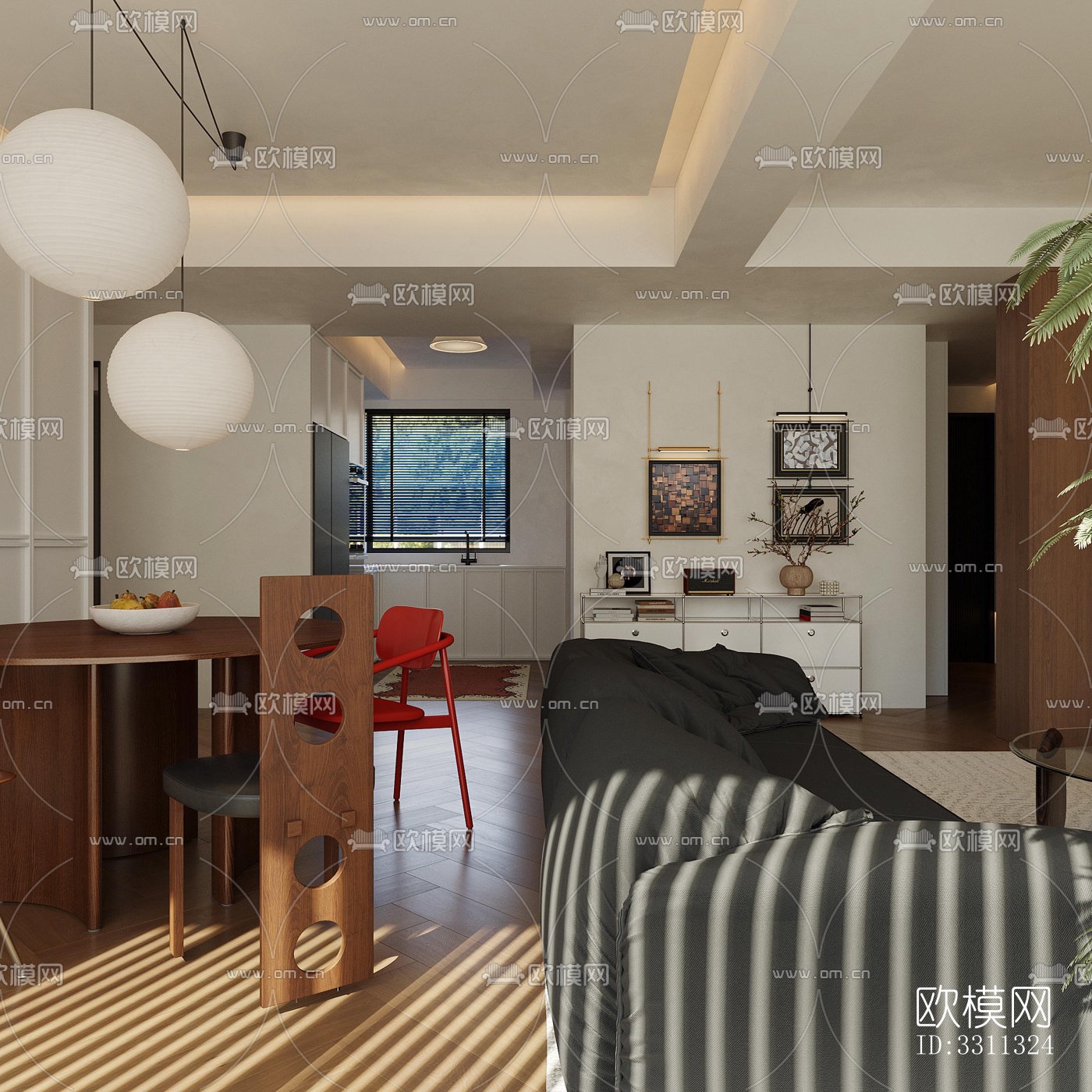 现代客餐厅效果图下载（渲染图2）