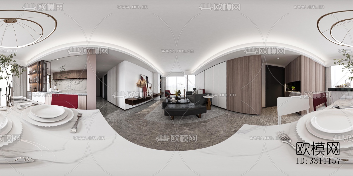 现代客餐厅效果图下载（渲染图4）