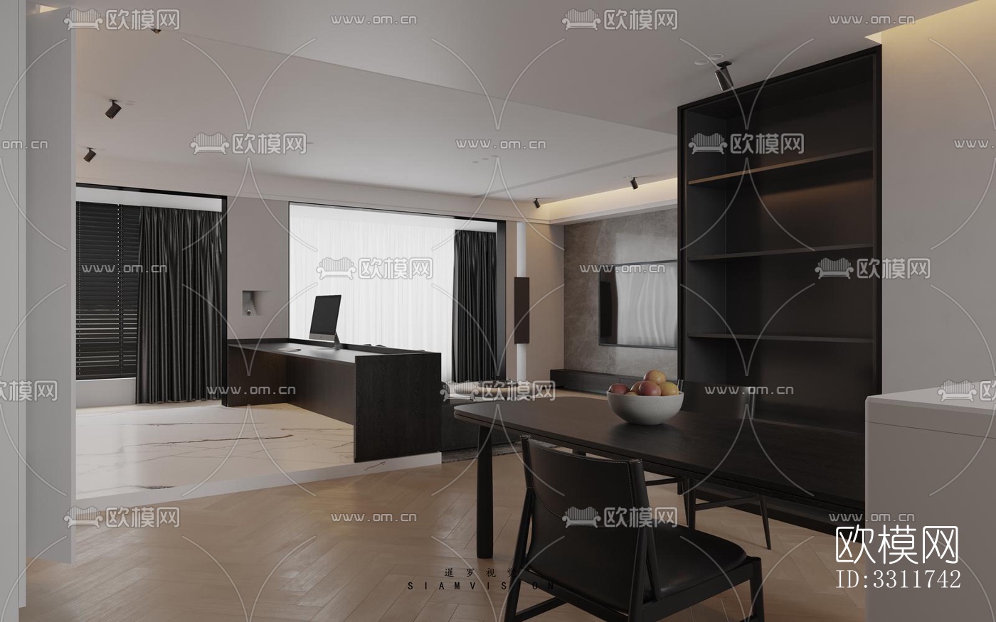现代客餐厅效果图下载（渲染图1）