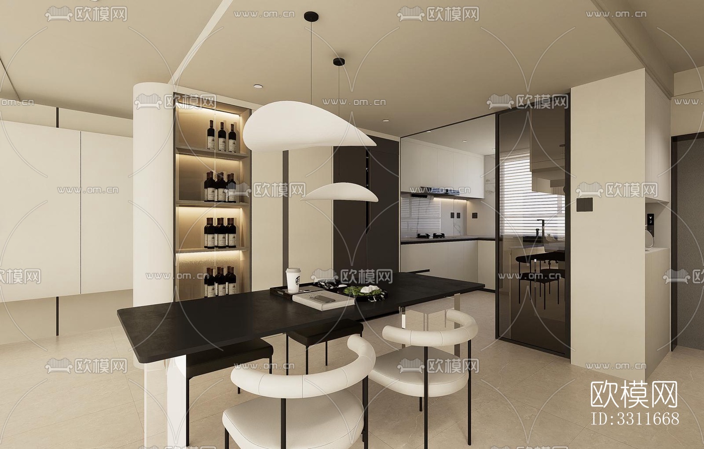 现代客餐厅效果图下载（渲染图4）