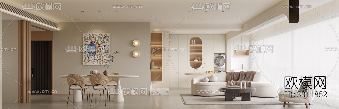 现代客餐厅效果图下载（渲染图4）