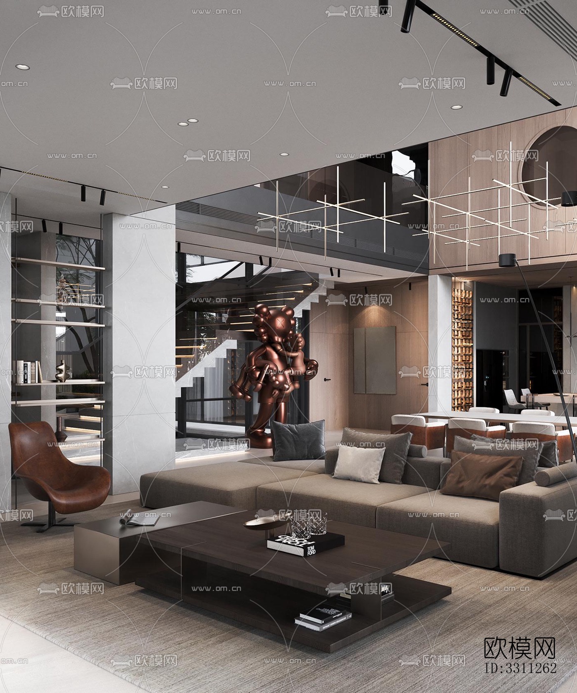 现代客餐厅效果图下载（渲染图6）