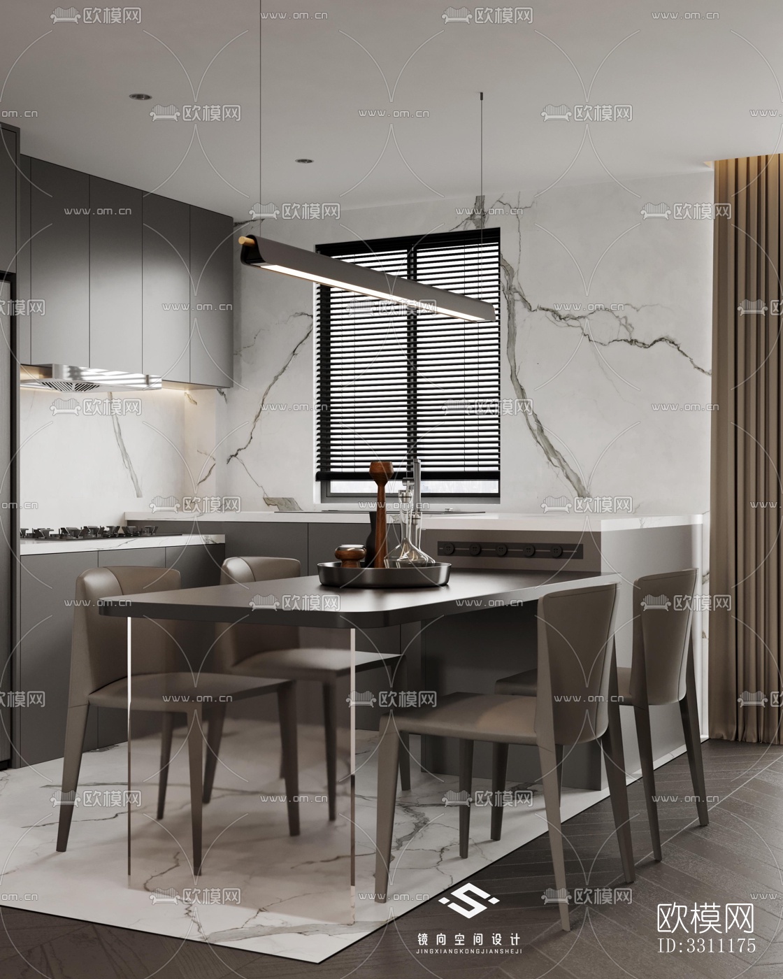 现代客餐厅效果图下载（渲染图4）