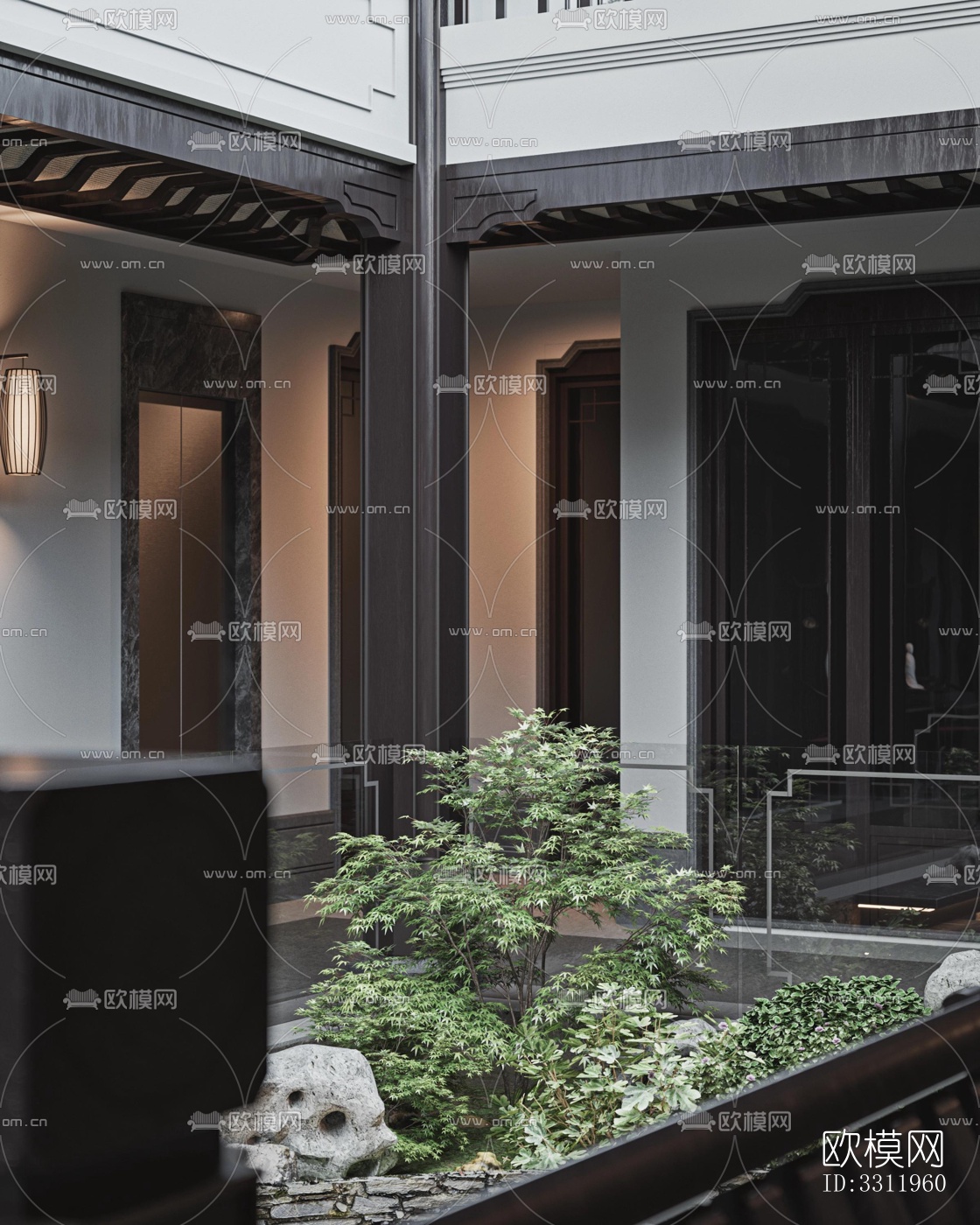 新中式阳台花园效果图下载（渲染图10）