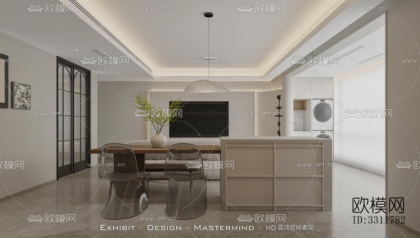 现代客餐厅效果图下载（渲染图4）