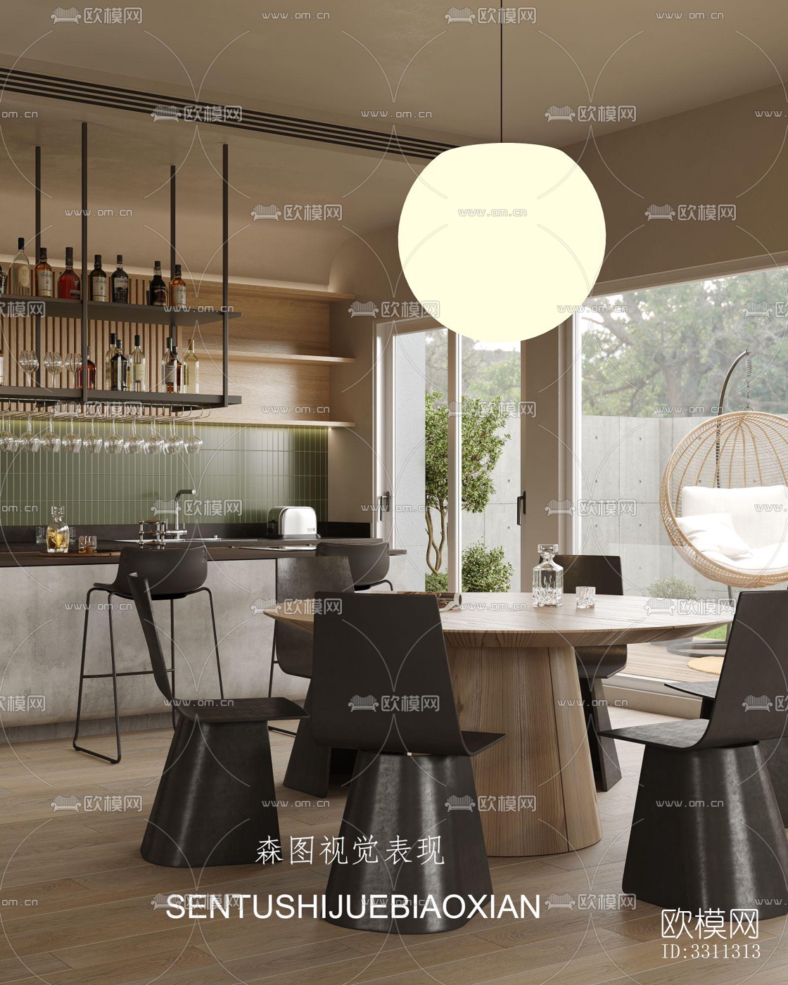 现代客餐厅效果图下载（渲染图6）