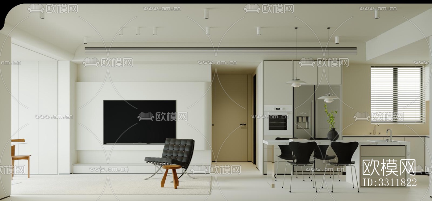 现代客餐厅效果图下载（渲染图2）