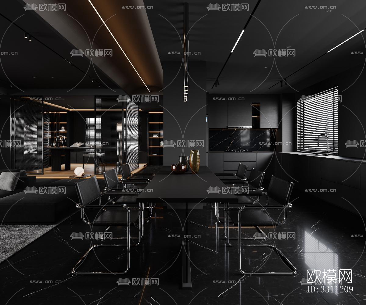 现代客餐厅效果图下载（渲染图7）