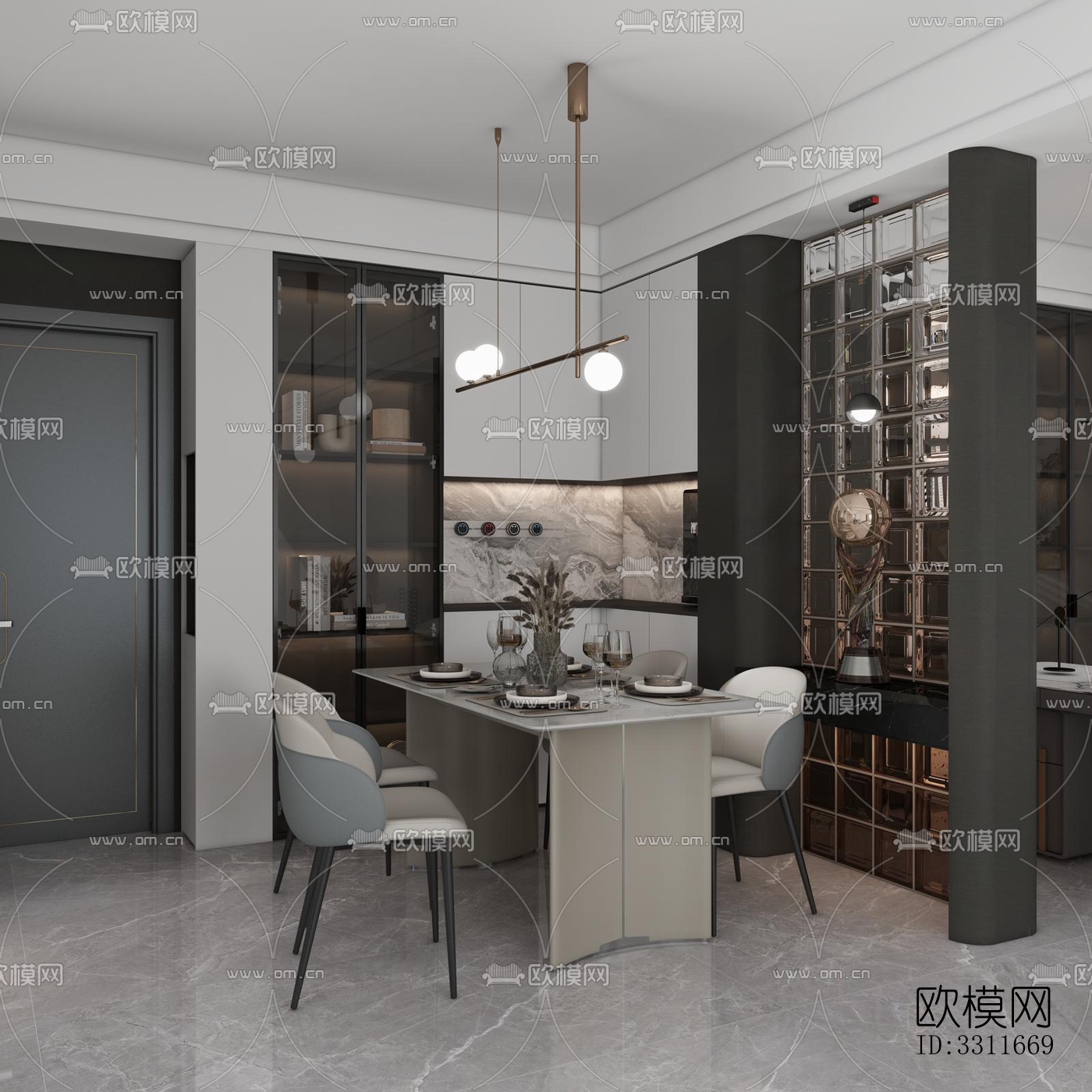 现代客餐厅效果图下载（渲染图4）