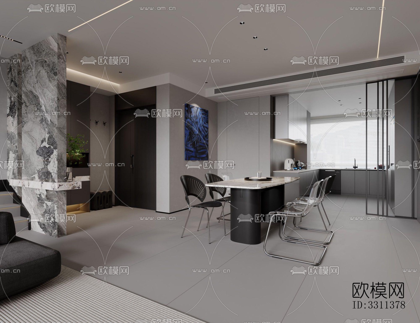 现代客餐厅效果图下载（渲染图4）