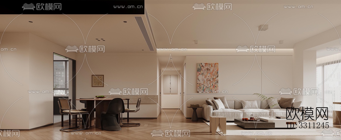 现代客餐厅效果图下载（渲染图1）