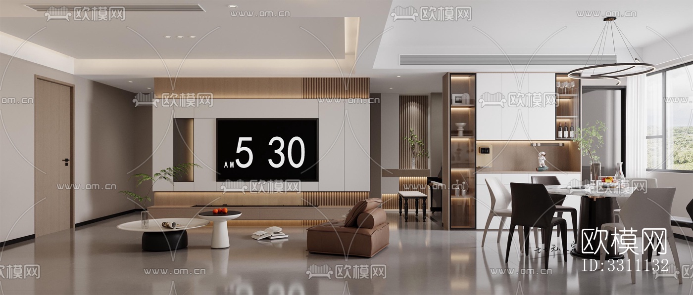 现代客餐厅效果图下载（渲染图1）