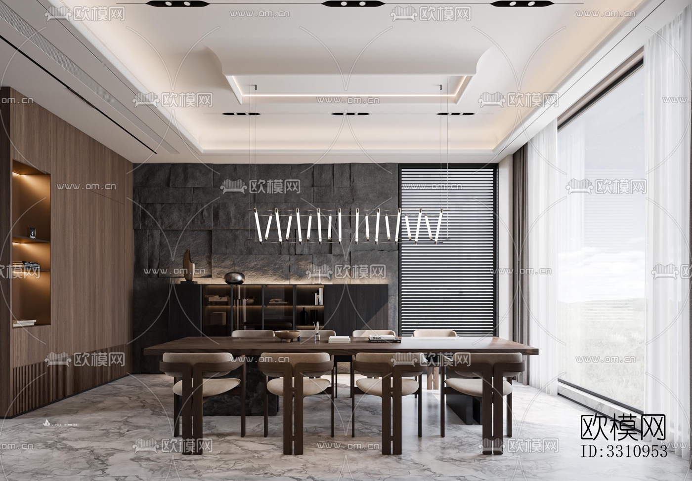 现代客餐厅效果图下载（渲染图4）