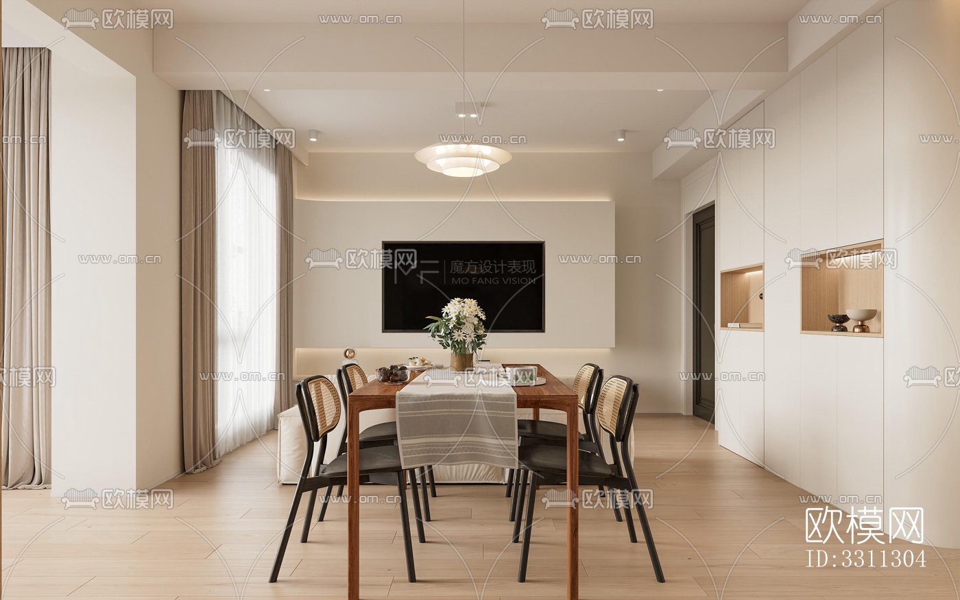 现代客餐厅效果图下载（渲染图4）