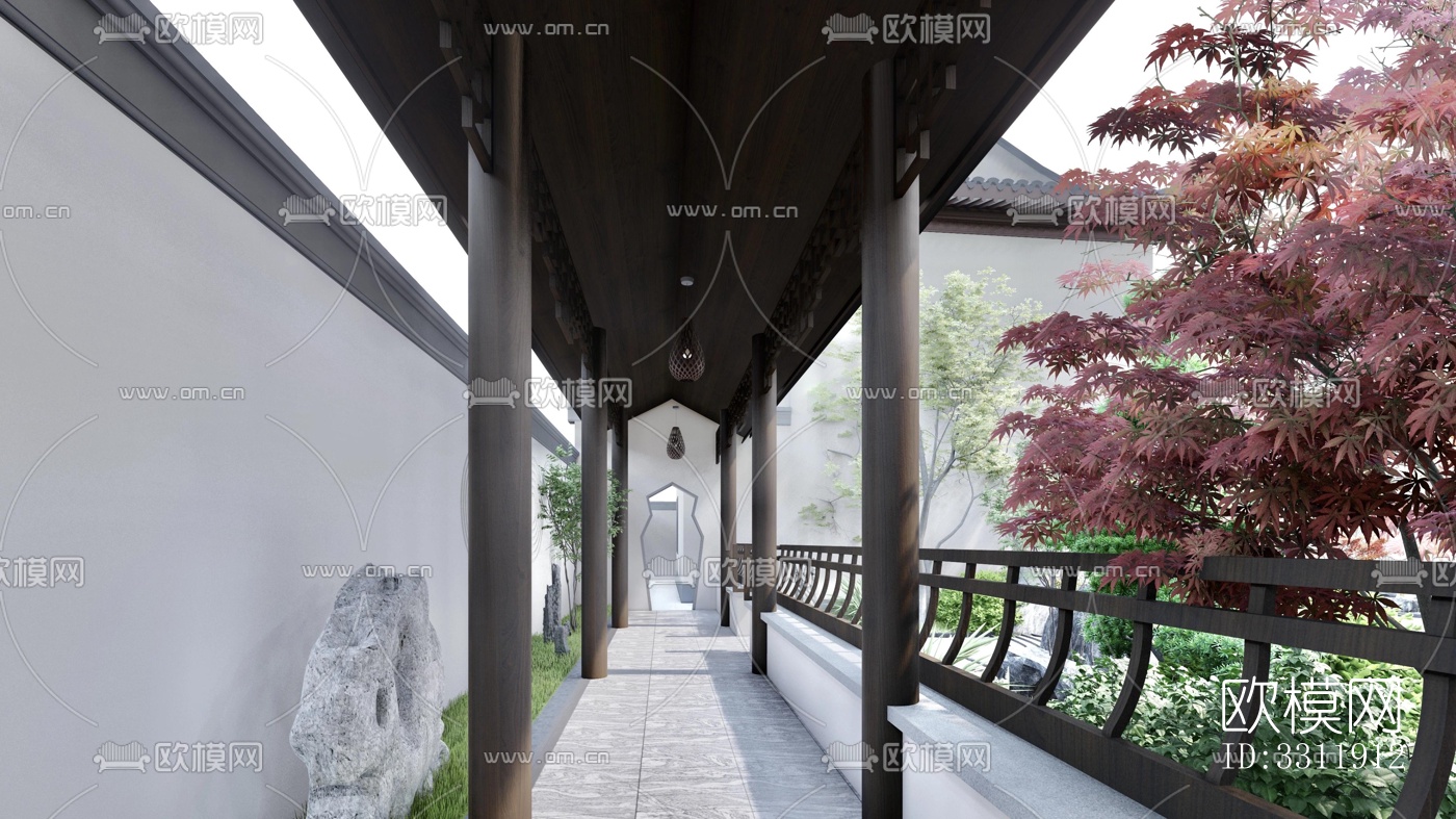 中式阳台花园效果图下载（渲染图5）