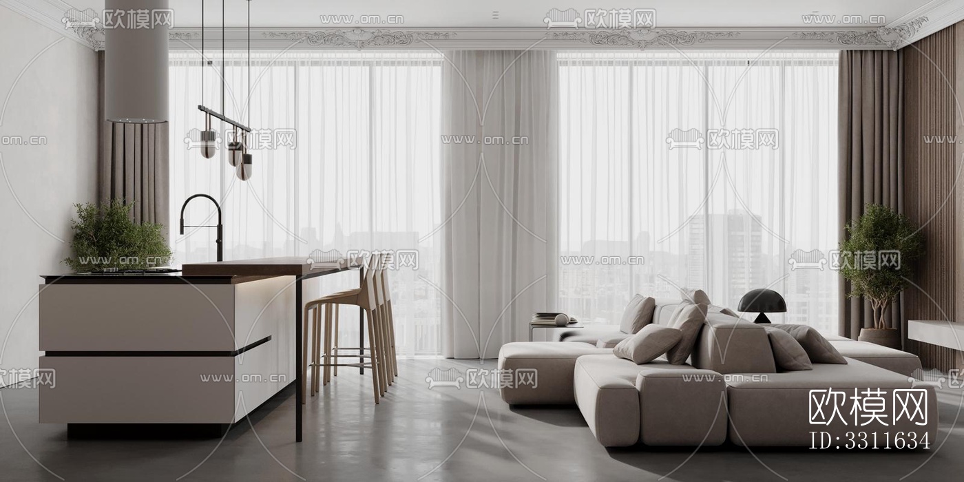 现代客餐厅效果图下载（渲染图4）