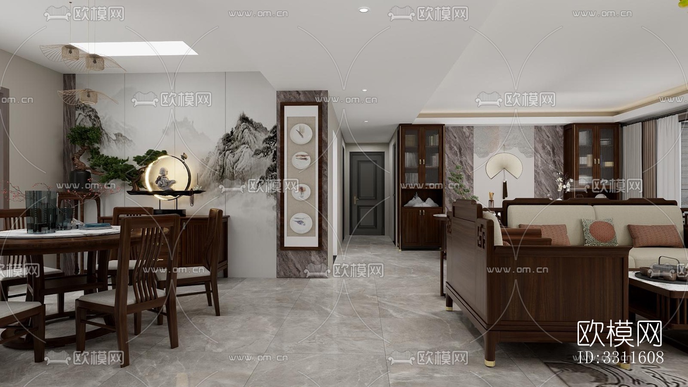 现代客餐厅效果图下载（渲染图1）