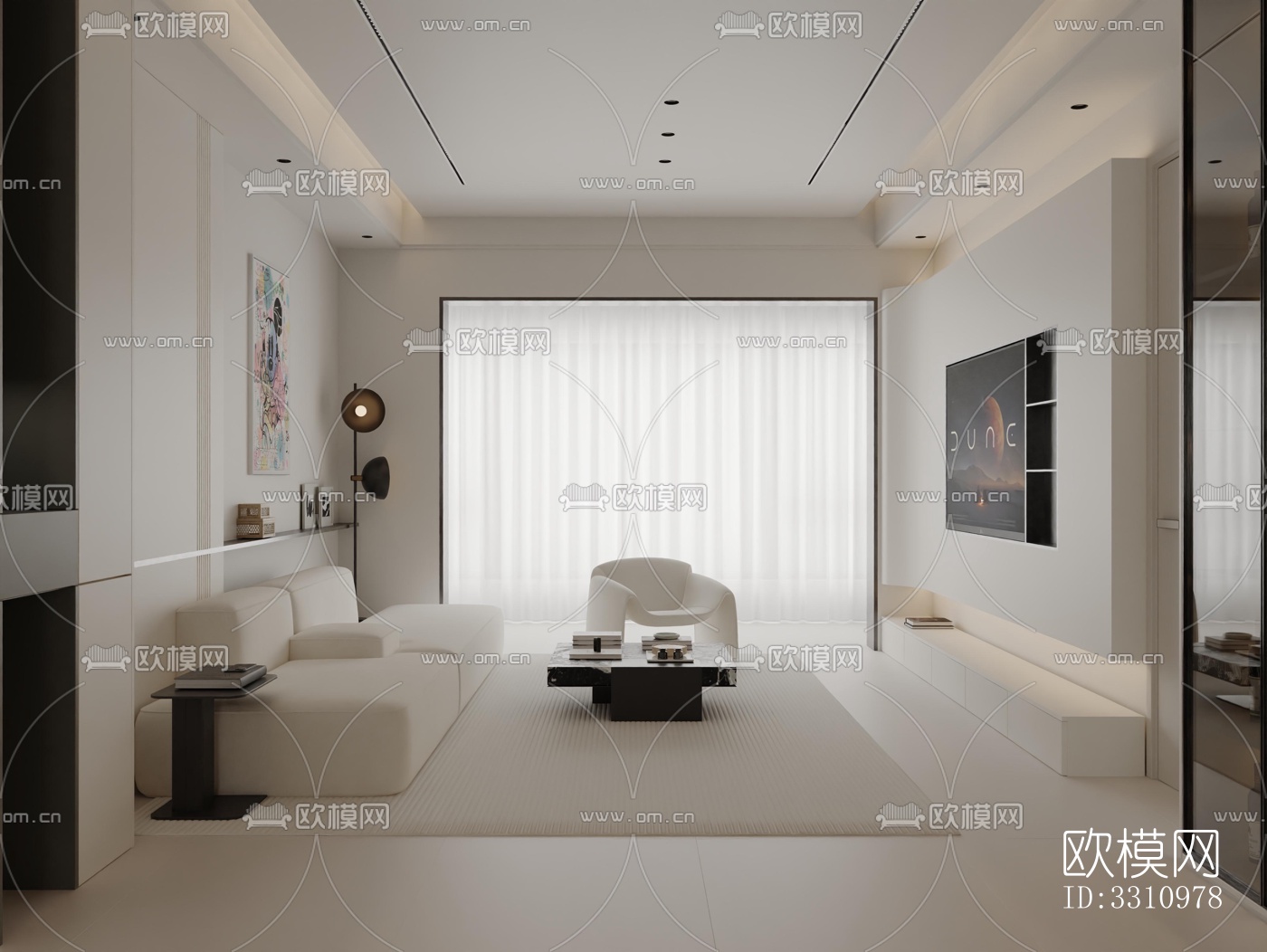 现代客餐厅效果图下载（渲染图1）