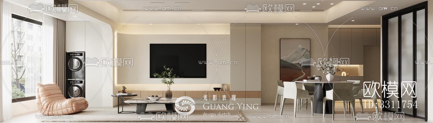 现代客餐厅效果图下载（渲染图1）