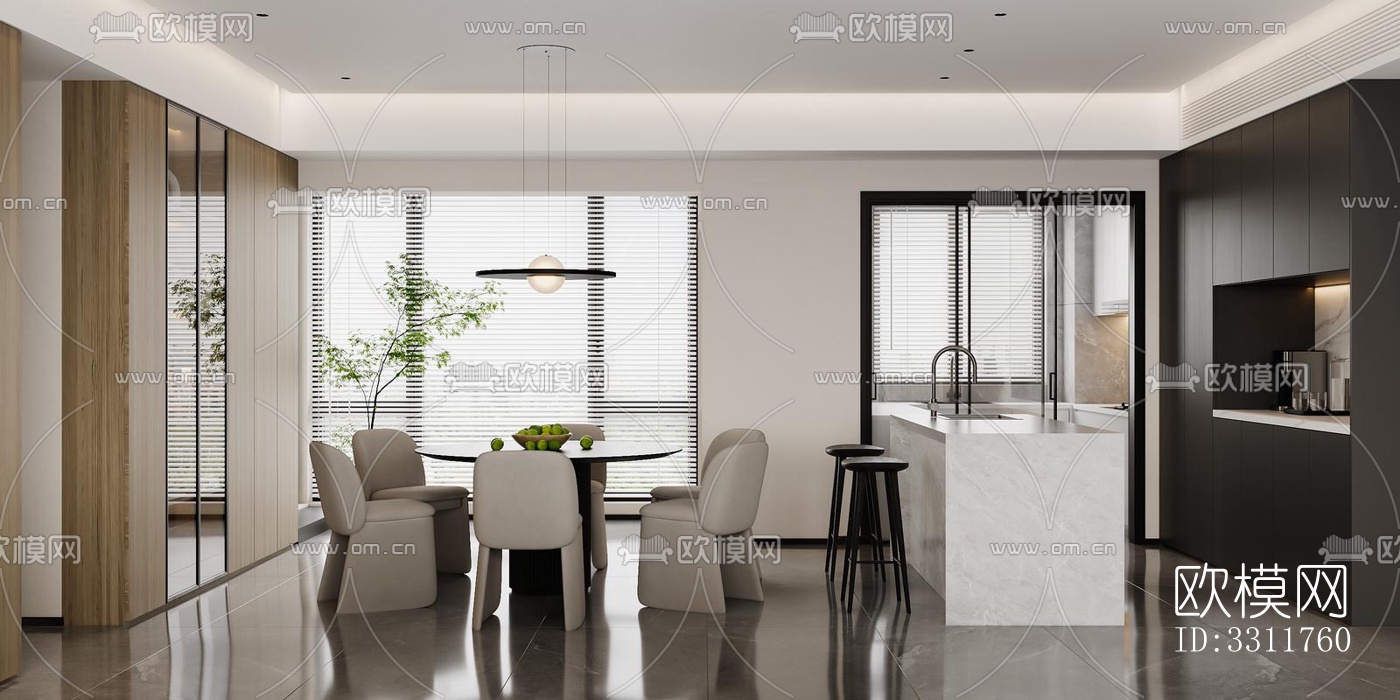 现代客餐厅效果图下载（渲染图5）