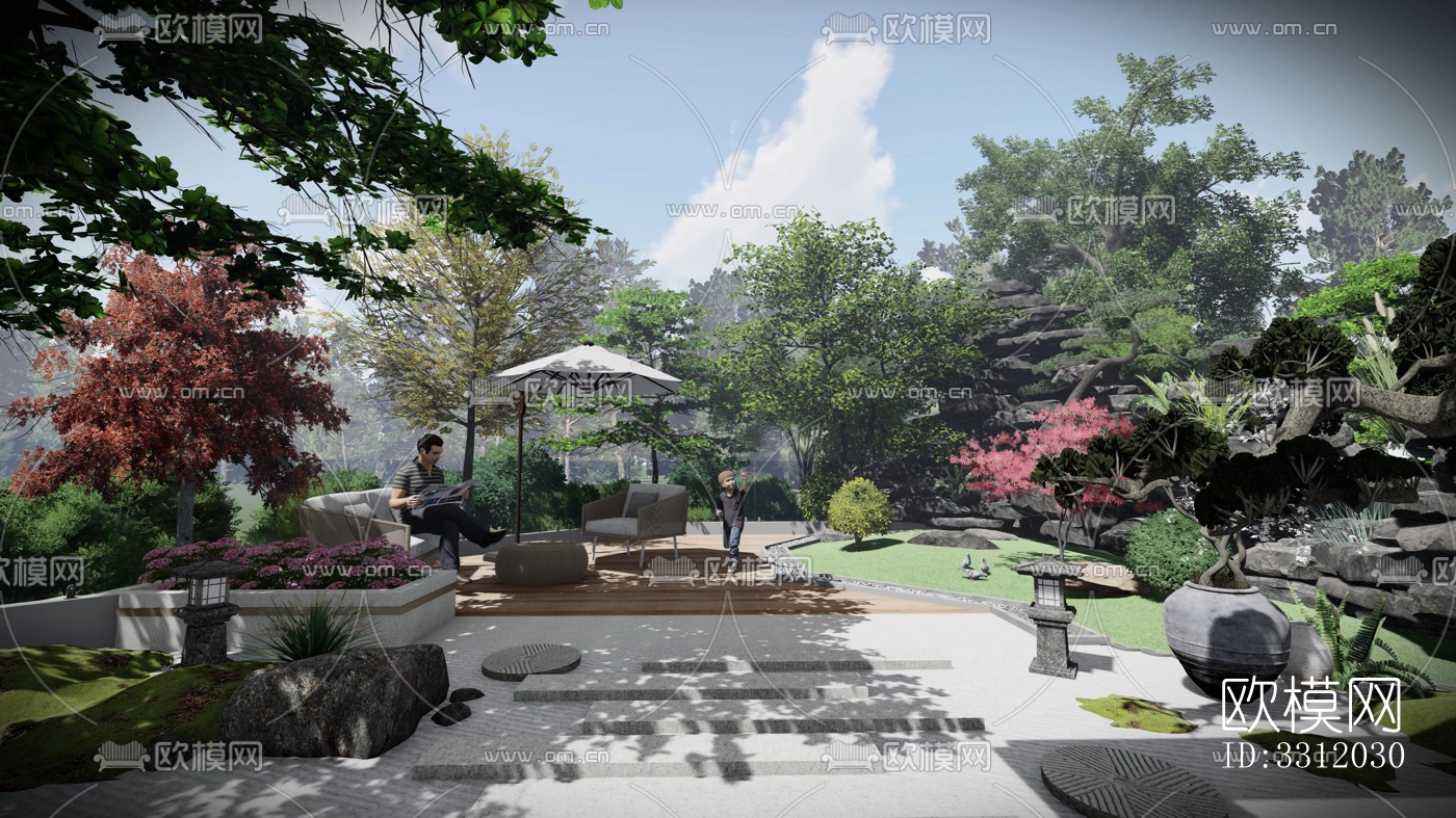 现代阳台花园效果图下载（渲染图2）