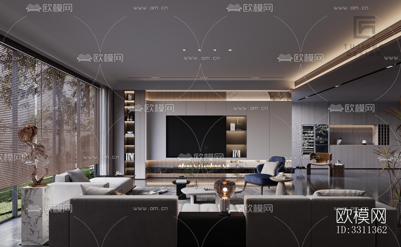 现代客餐厅效果图下载（渲染图2）