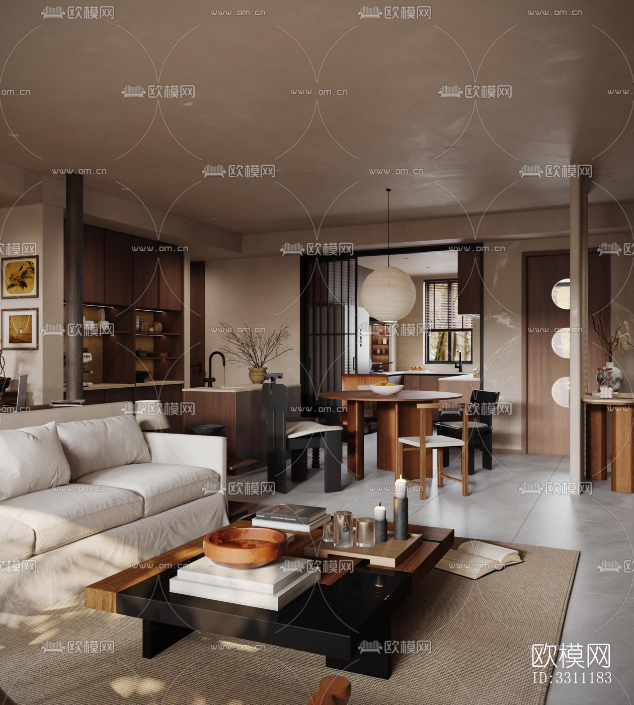 现代客餐厅效果图下载（渲染图3）