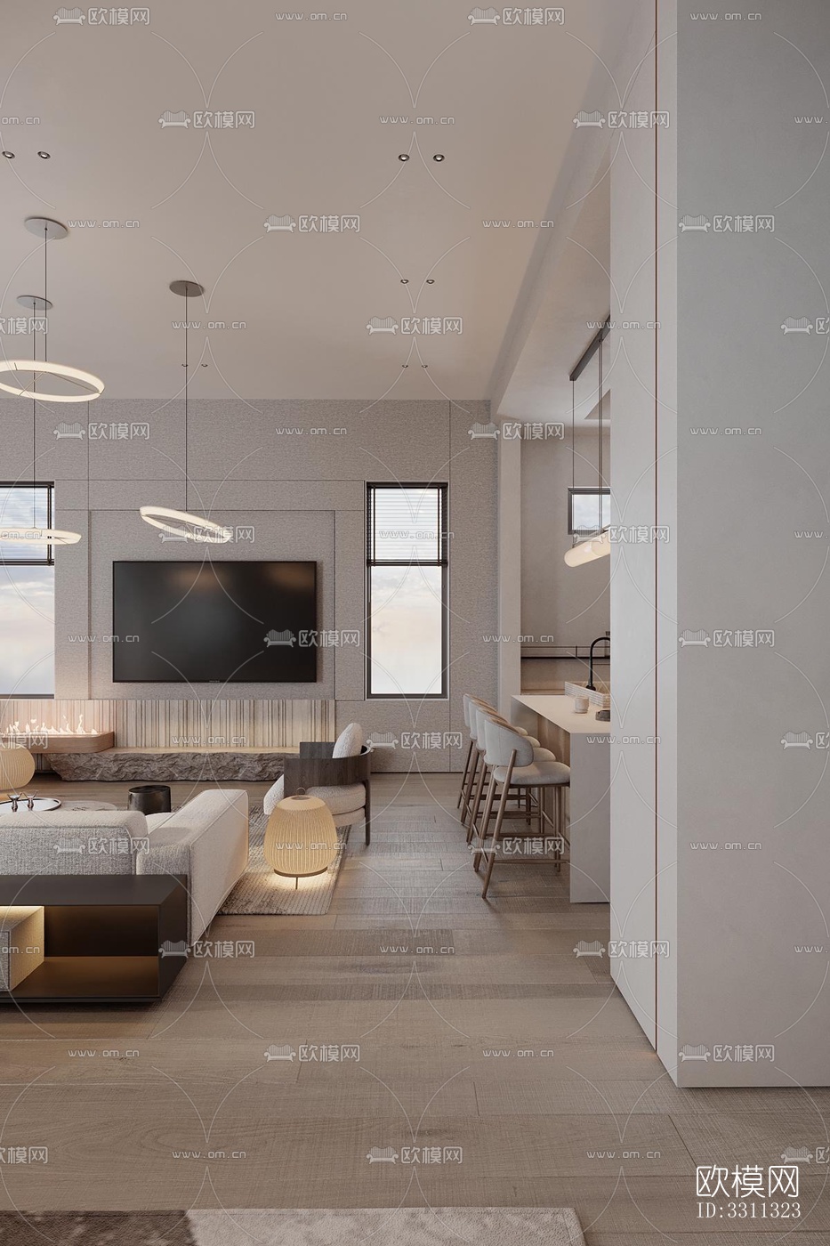 现代客餐厅效果图下载（渲染图18）