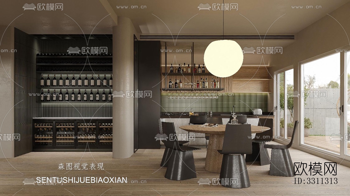 现代客餐厅效果图下载（渲染图2）