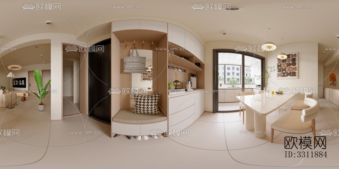 现代客餐厅效果图下载（渲染图1）